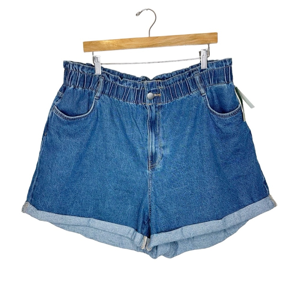 H&M NWT High Waisted Paperbag Elastic Waist Mom Jean Shorts Size XL